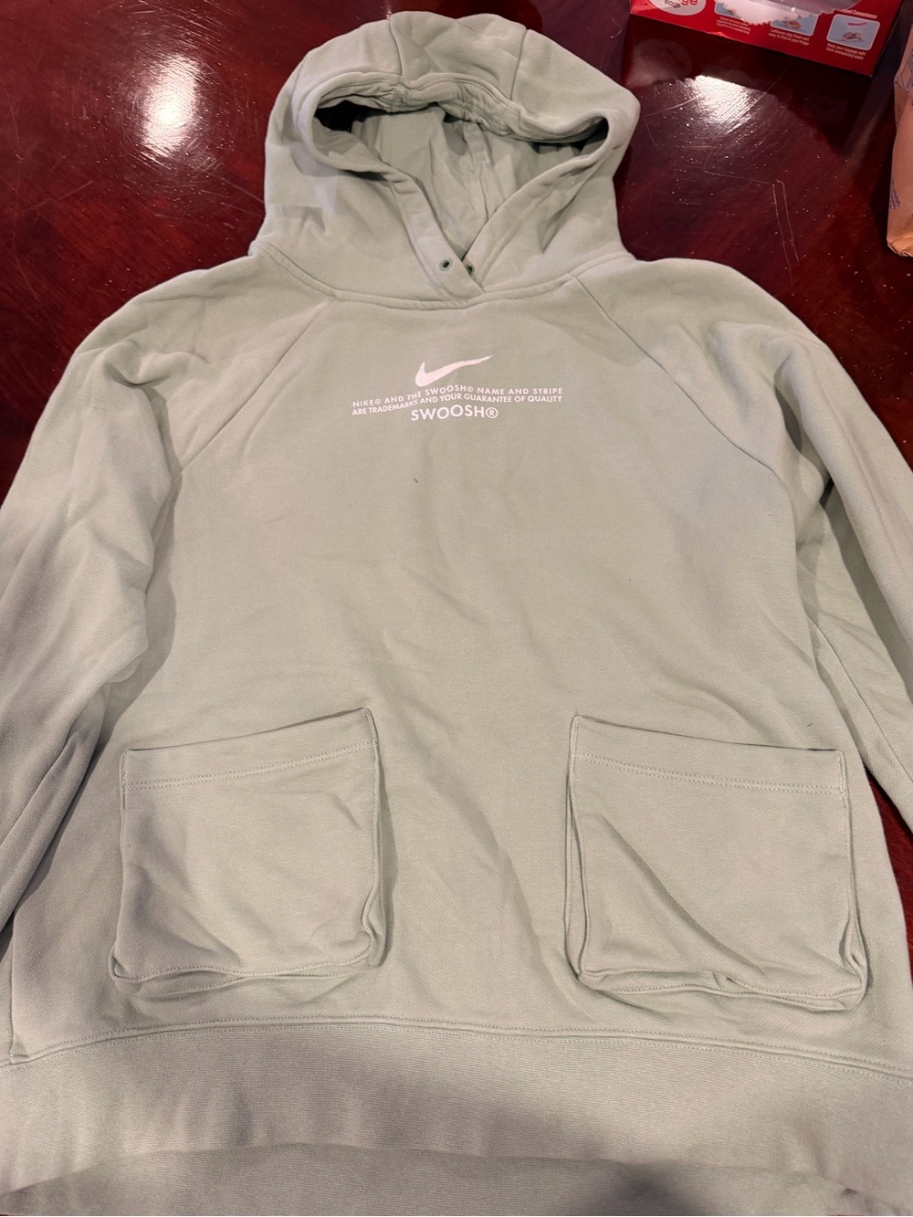 Nike Women's Sage Green Crewneck Hoodie with White Swoosh
